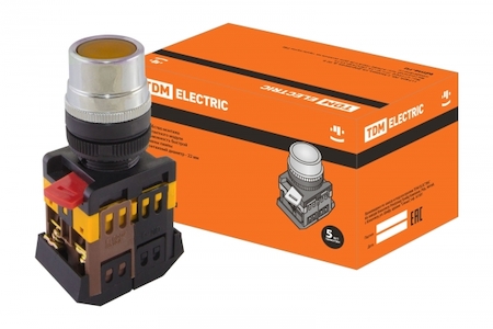 TDM ELECTRIC SQ0704-0003 Кнопка ABLF-22 желтый d22мм неон/230В 1з+1р TDM